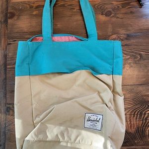 Herschel Supply Co Teal Cream Zippered Tote with Pockets